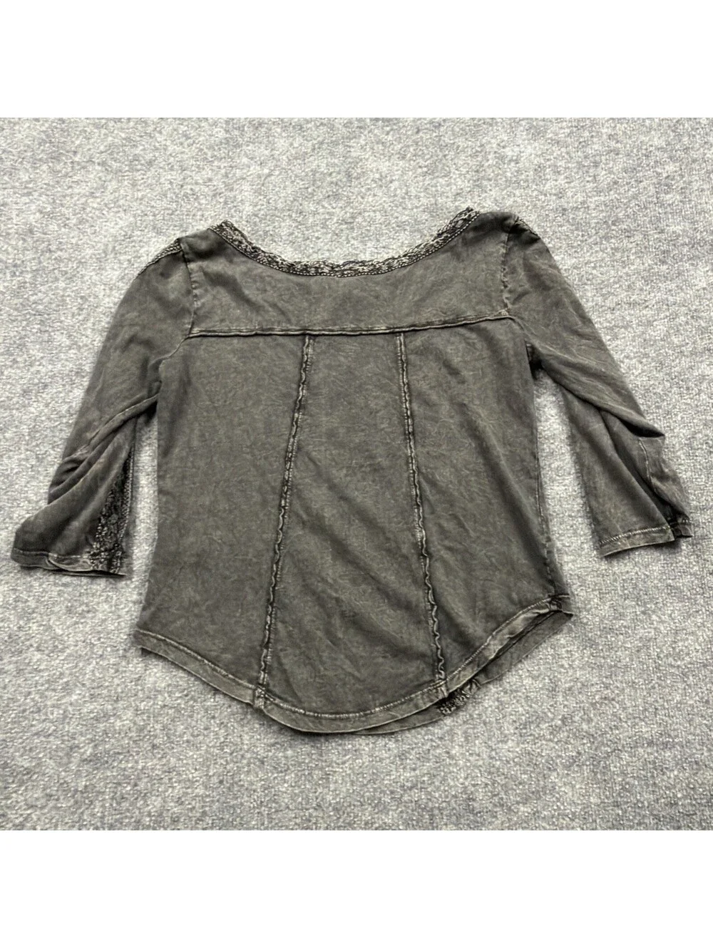 Free People Medium Black Lace Fairy Goth 3/4 sleeve 100% Cotton